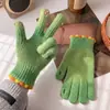 Guantes de Punto Sin Dedos Lindos Estilo Coreano para Mujer, Guantes Cálidos de Invierno Compatibles con Pantalla Táctil, Color Sólido para Ciclismo