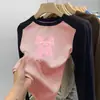 Nueva Camiseta de Manga Larga con Retazos para Niñas Otoño e Invierno Versátil De Rong Base Cepillada para Niños Cuello Redondo Ropa Interior