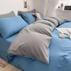 INS Japonês Simples Amigo da Pele Cor Sólida Lavado Roupa de Cama Conjunto de Quatro Peças Capa de Edredom Lençol Lençol de Elástico Conjunto de Três Peças para Dormitório Estudantil 4