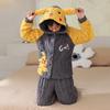 Pijama de inverno infantil para meninos, macacão de veludo jacquard espesso com zíper, corte para meninos grandes, veludo com estampa floral, roupa de casa, pijamas no atacado