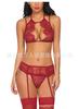 Nuevo Conjunto de Lencería Sexy de Encaje con Pestañas, Conjunto de Tres Piezas de Sujetador y Bragas Eróticas con Ligueros para Mujeres, Listo para Enviar