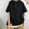 2024 Camiseta de manga curta com capuz masculina verão moda solta top japonês cityboy adolescente meio zíper
