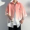 Camisa de Manga Corta con Degradado de Seda de Hielo para Hombre Verano Nueva Marca de Moda Diseño de Camisa de Trabajo Americana Chaqueta de Nicho para Pareja