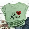 Camiseta do Dia dos Namorados com Estampa de Coração Xadrez 'Be Mine', Site Independente de Comércio Exterior Camiseta de Comércio Exterior com Gola Redonda Europeia e Americana