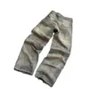 Marca de Tendencia Primavera y Otoño Jeans Rectos Holgados para Hombre Lavado a la Arena Retro Casual Pantalones de Mezclilla Overoles de Tendencia Callejera