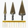 Fabricantes de brocas escalonadas com haste hexagonal 4-12/4-20/4-32mm contendo cobalto fornecem diretamente conjunto de 3 peças de brocas pagoda