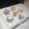 ¡Flor de Racimo de Perlas Diamante! Anillo Abierto de Flor con Circonita Bañado en Oro Real de 18 Quilates, Joyería de Lujo Ligero de Gama Alta para el Dedo Índice de Mujer