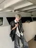 Hombrera de borde crudo mezclilla manga corta lavado mezclilla resistente traje chaqueta camisa corta estilo japonés hombre verano