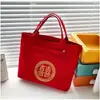 Bolsa Tote de Casamento Presente de Casamento Lembrancinha Bolsa de Lona Vermelha Grande Capacidade Bolsa Grande de Mão para Noiva Casamento