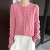 Nuevo Cárdigan de Punto de Lana Pura con Cuello Redondo de Manga Larga para Mujer Color Sólido Trenzado Holgado Versátil Suéter de Lana Otoño/Invierno 2026