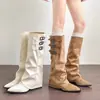 Botas de caballero por encima de la rodilla para mujeres petite, botas largas que aumentan la altura, primavera 2026, punta fina, tacón de cuña, botas de caña alta apiladas