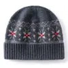Chapéu de cashmere jacquard estilo Fair Isle, chapéu de malha grosso para homens e mulheres, chapéu de lã super quente para proteção das orelhas para outono e inverno