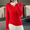 No Más Reposiciones=========Suéter Básico de Color Sólido Ajustado con Cuello Redondo en V, Suéter de Punto Interior para Mujer