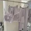 Pijama de Lujo Ligero para Mujer, Ropa de Casa de Seda Helada para Primavera y Verano, Camisola Sexy con Shorts y Almohadillas en el Pecho, Nuevo Conjunto de Pijama de Cuatro Piezas