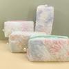 Bolsa de Cosméticos de Encaje Tie-dye Transfronteriza, Estuche Bordado con Corazón de Niña, Bolsa Octagonal con Sensación de Borla para Almacenamiento