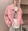 Elegante jaqueta jeans rosa para mulheres, estilo curto para primavera e outono, novo modelo 2026, jaqueta curta para mulheres baixinhas
