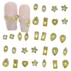 Nuevas Joyas Doradas Amarillas para Uñas, Circonitas Brillantes de Fondo Plano Mini Ojo de Caballo Gota de Agua Estrella de Cinco Puntas Accesorios para Uñas