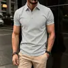 2026 Amazon Verão Transfronteiriço Nova Camisa Polo Masculina Waffle Cor Sólida Manga Curta com Zíper Top
