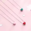 Joyería de plata collar de plata de ley s925 corazón con goteo de aceite hecho a mano cadena para la clavícula collar con colgante de corazón de melocotón fresco para mujer