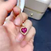 Runxin Nuevo Corindón Rojo Forma de Corazón Anillo Abierto Totalmente Diamantado para Mujer Moda Hebilla de Oreja Set de Collar Regalo del Día de San Valentín