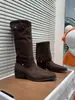 Botas Western Dobráveis Duas Vias Cor Melanóide Femininas 2026 Outono Novo Salto Grosso Fosco Botas Longas Retro Botas Femininas Empilhadas