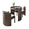 Juego de mesa y sillas de ratán para exteriores, de tres piezas, para uso doméstico, apto para balcones, patios y jardines; una combinación de silla de ratán simple y elegante que también es móvil