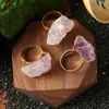 Anel de Pedra Natural Bruta Enrolado com Fio, Citrino Amarelo, Quartzo Rosa, Anel Ajustável de Pedra Bruta de Cristal Enrolado com Fio, Ametista