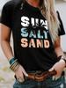 Em estoque europeu e americano gola redonda moda SUN SALT SAND top camiseta feminina Amazon em estoque solta manga curta comércio exterior