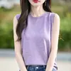Transfronterizo 2025 Verano Nuevo Cuello Red Tejido de Punto Fino de Primera Línea Listo para Usar Camisola de Mujer Elegante Camiseta Base Verano