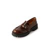 Estilo ocidental versátil sola grossa roupas de trabalho pequenos sapatos de couro 2024 primavera grosso salto médio fivela de cinto mocassins couro de vaca boca profunda apartamentos para mulheres
