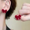 Pendientes de Mariposa de Perla para Mujer Otoño e Invierno Pendientes Rojos Afelpados Lindos Dulces Pendientes con Pasador de Plata 925 Nuevo Estilo Chino Estilo Nacional