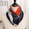 Otoño e Invierno Nuevo Pañuelo Cuadrado de 70 Pañuelo con Hebilla Magnética Pañuelo de Protección para el Cuello de Algodón y Lino Estampado para Mujer Pañuelo de Moda para Combinar con Todo