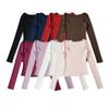 Top de Manga Larga Ajustado con Cuello Cuadrado Sexy para Mujer 2025 Otoño e Invierno Nuevo Falso Dos Piezas Efecto Adelgazante
