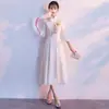 Patrón Floral Premio de Etiqueta para Estudiantes Vestido Cheongsam Nuevo Estilo Chino Falda Larga de Longitud Media Elegante Vestido de Noche para Banquetes