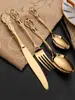 Juego de Cuchillo y Tenedor Estilo Palacio Retro, Juego de Tres Piezas de Acero Inoxidable para Bistec, Tenedor y Cuchara, Cuchara de Vajilla Occidental para el Hogar Estilo Europeo