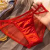 Moda sexy talle bajo satén sedoso encaje de mujer malla lunares tentación cómoda ropa interior bragas transparentes secado rápido