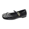 Sapatos Rasos com Strass Estilo Fogos de Artifício Franceses, Sapatos Mary Jane Gentis de Bico Quadrado Fechados com Uma Única Tira, Combinados com um Vestido