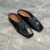 Sapatos Rasos Estilo Chanel em Couro Genuíno Bico Quadrado Estilo Francês Mary Jane Slip-on Meias de Casa Sandálias para Roupa de Verão