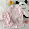 (Preço do pacote) Conjunto de duas peças de algodão nuvem dupla, shorts de manga curta, 120g, doce e fofo, pijama para casa para mulheres