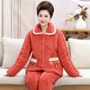 Pijama de Invierno para Mujer Chaqueta de Tres Capas Acolchada de Algodón con Terciopelo de Flor y Acolchado de Algodón Engrosado Cálido de Invierno Ropa de Casa para Adultos Mayores traje