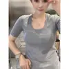 Camiseta Popular de Manga Corta Estilo Coreano para Mujer en Transmisión en Vivo, Ropa Exterior o Capa Base de Verano, Crop Top de Manga Media con Cuello en U