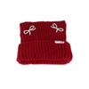 Gorro de lana con lazo y perla para mujer, para otoño e invierno, grueso, combinable con todo, con protección para los oídos, gorro de punto pequeño con cabeza grande y cara ancha.