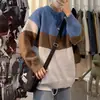Suéter Rayado de Bloques de Color Vintage para Hombre 2024, Tejido Engrosado para Otoño e Invierno, Ajuste Holgado, Chaqueta Suéter de Marca de Moda