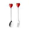 Tenedor y Cuchara de Acero Inoxidable con Mango de Cerámica en Forma de Corazón, Estilo Lindo para Postre, Fruta, Té de la Tarde para Niñas, Cucharita de Café