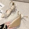 Novos Sapatos de Salto Alto com Fivela de Laço Estilo Verão 2025 para Mulheres, Sapatos Stiletto Europeus e Americanos para Senhoras, Calçados Externos, Sapatos Femininos da Moda de Bico Baixo