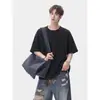 Camiseta de manga corta para hombre con patrón de diamantes huecos, estilo nicho de verano, manga de tres cuartos desgastada, talla grande, corte holgado, camiseta versátil de manga media