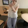 Colete de Linho de Alta Qualidade Estilo Francês com Decote V e Mangas Bufantes, Blusa Plissada de Verão Resistente, Nova Moda Feminina Estilo Coreano