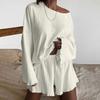 Europeu e Americano Loose Confortável Malha Azul Verão Novo Manga Longa Pijamas Set Cross-border para Home Wear Mulheres