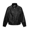 Chaqueta de cuero para hombre con cuello alto desestructurado de piel de rama de espino, estilo punk, marca de moda, primavera y otoño, corte holgado, chaqueta de cuero PU de color liso