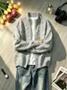 Cardigã de zíper estilo americano para homens, jaqueta de tricô vintage de outono, peça externa casual e estilosa com toque de alta qualidade